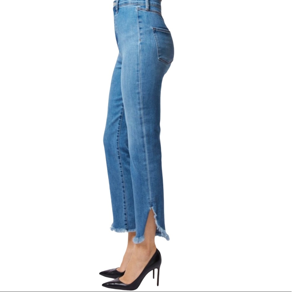 J Brand Jeans High Rise Sawyer Stovepipe Raw Hem Fringe Flat Front - Picture 2 of 14
